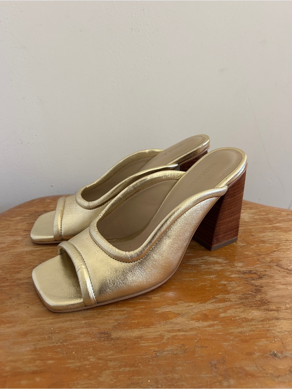 Rachel Comey Metallic Gold Leather Block Heel Mules